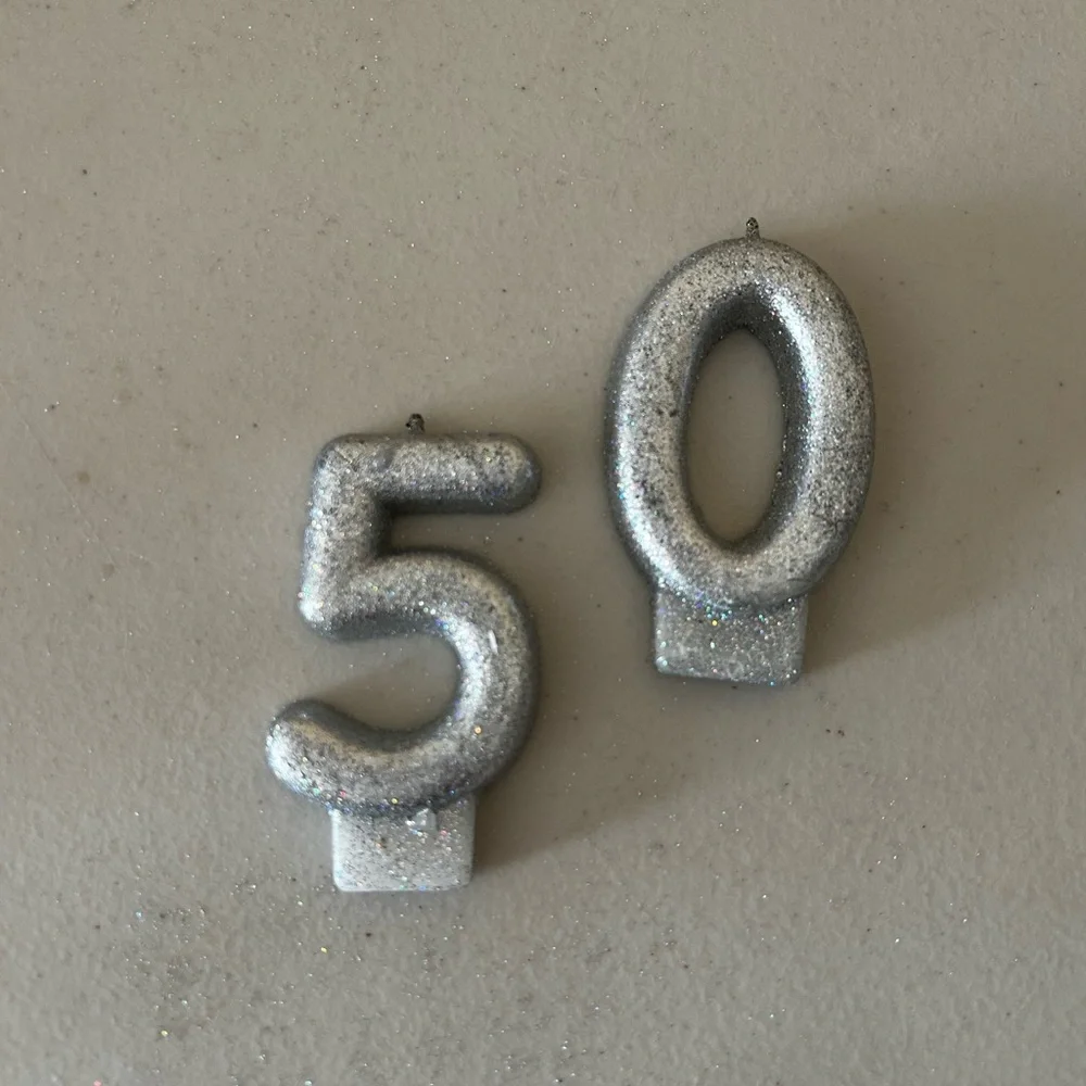 Silver and Gold Glitter Number 50 Cake Toppers and Candles